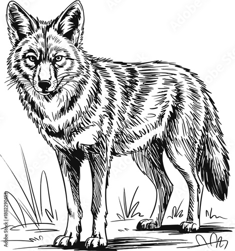 Illustration of Wild Coyote Standing Tall