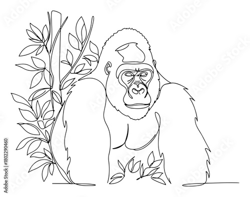 Silverback gorilla with bamboo continuous one line drawing Vector illustration of a powerful primate animal for zoo or wildlife conservation concept
