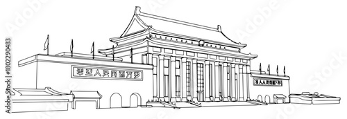 National Museum of China in Beijing one continuous line drawing Vector illustration of a famous landmark at Tiananmen Square for travel concept