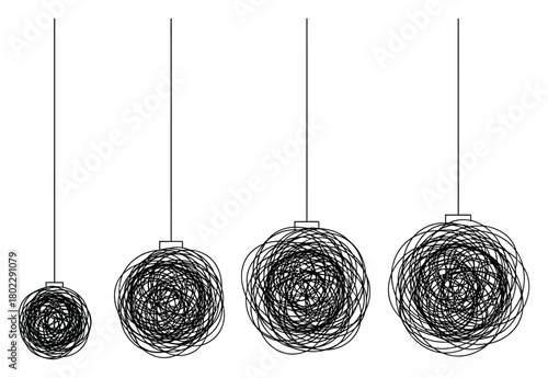 Hanging String Ornaments, Round Shape, Black Line Art on Transparent Background