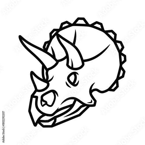 Line art illustration of a triceratops head, iconic prehistoric creature profile, cartoon style vector graphic design element.