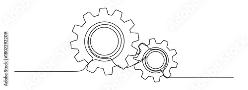 Interlocked Gears Illustration, Continuous Line Art Style, Simple Linear Design