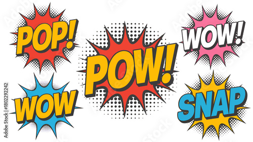 Set of comic speech bubbles with halftone effects vector illustration of retro cartoon sound effects isolated on white background