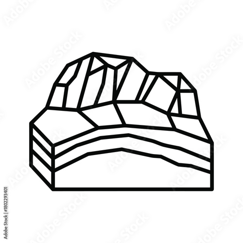 Geometric outline icon of a mountain or rock formation with distinct geological layers and strata design graphic.