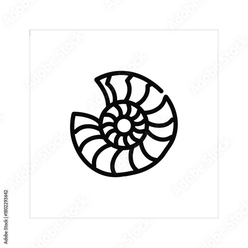 Ammonite fossil shell icon, ancient marine life, prehistoric spiral mollusk, evolutionary biology symbol, nature history