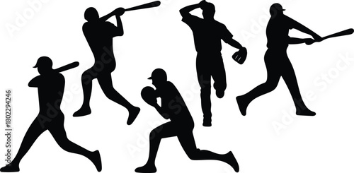 Baseball players silhouettes in action sports team performance concept art