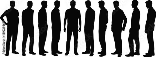 Silhouette of men standing poses set diverse positions and angles