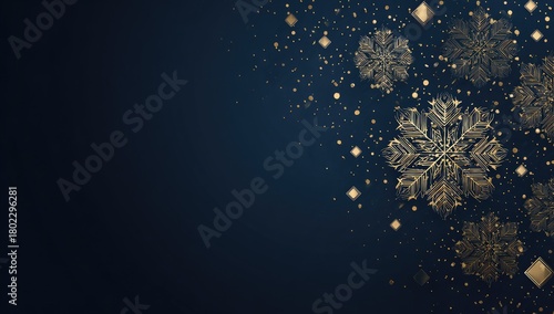 Elegant gold snowflakes on a dark navy background