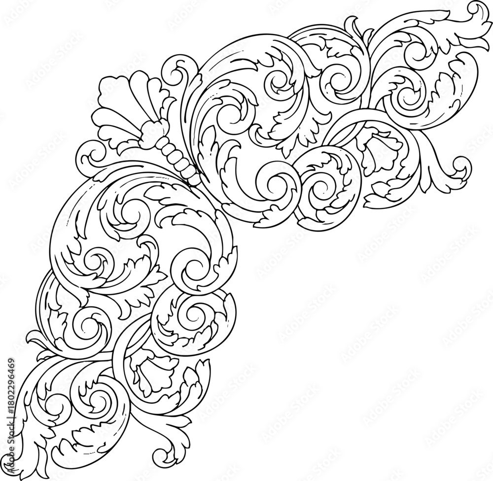 Fototapeta premium Intricate decorative corner flourish ornament vector design