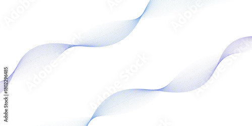 Flowing particles wave stroke pattern, blue and purple gradient color combination on white background. Modern techonlogy digital lines design.