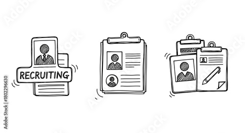Doodle style human resources and recruiting icons collection