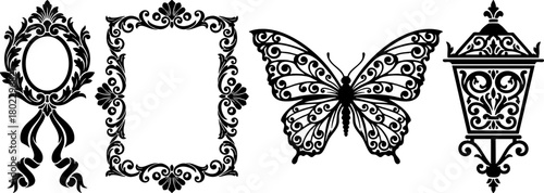 Ornate Decorative Elements Black and White Ornaments