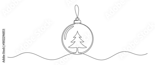 OneLine Drawing of Christmas Tree Bauble Ornament with Transparent Background
