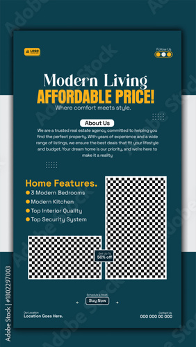 Modern living affordable price real property social media story template