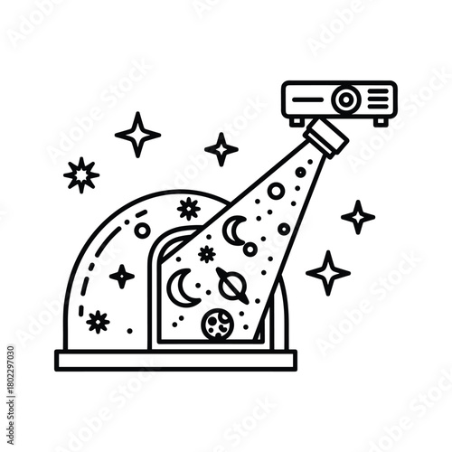 Space projector icon illustrating cosmic exploration, astronomy education, and celestial wonder for learning