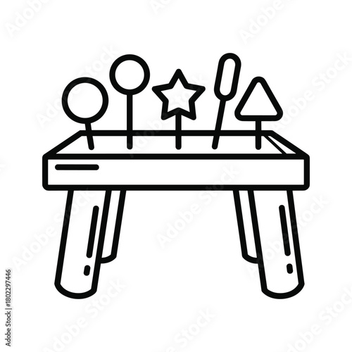 Simple line icon of a shape sorter game, an educational toy for toddlers to learn basic forms and skills