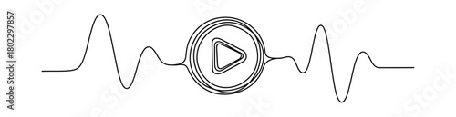 Play Button with Audio Waveform in Continuous Line Style on Transparent Background