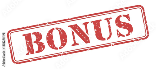 Red Bonus Stamp Isolated on White Background with Grunge Texture and Design