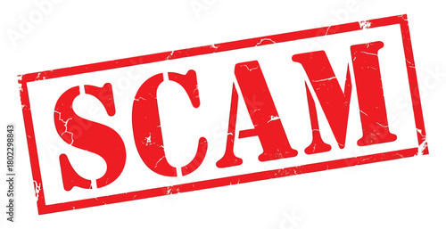 Red Distressed Grunge Scam Rubber Stamp on White Background Rough Edge Texture