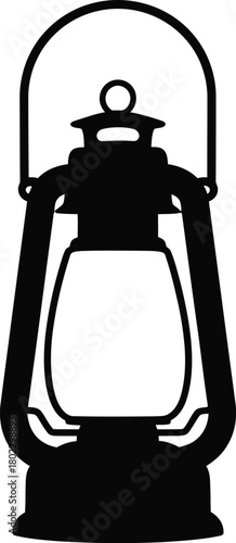 Classic oil lamp silhouette icon, traditional light source, vintage kerosene lantern vector