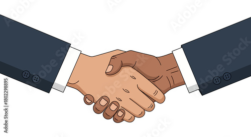 Business handshake in modern cartoon style depicting partnership and agreement
