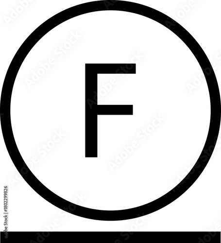 An underlined circle with the letter F inside. Delicate dry cleaning with hydrocarbons. Information on the garment label. Warning sign. Marking.
