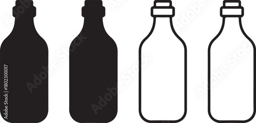 Stylized black and white bottle outlines container liquid