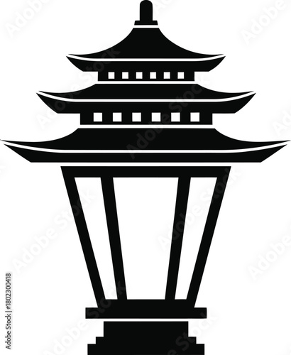 Stylized traditional asian pagoda lantern icon, minimalistic black silhouette vector art