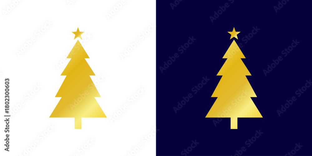 Fototapeta premium Christmas tree logo gold gradient. Gold gradient Christmas tree illustration set, decorative holiday clip art element collection. Christmas tree icon