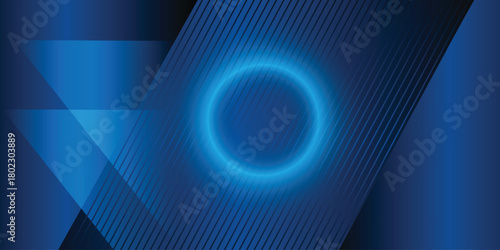 Vector Abstract, science, futuristic, energy technology concept. Digital image of light rays, stripes lines with blue light, speed and motion blur over dark blue