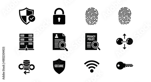 Privacy and security icons set in flat style for data protection
