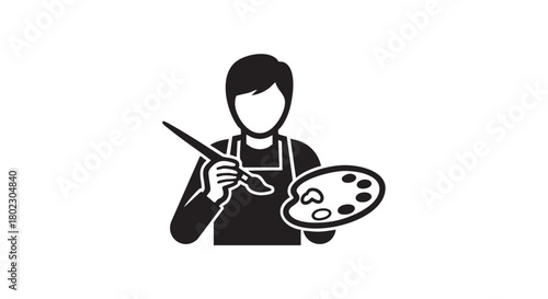 Artist holding paintbrush and palette, creating art with vibrant colors, creative expression and artistic skills