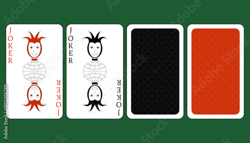 A set of playing cards featuring Joker of all suits on a green background.