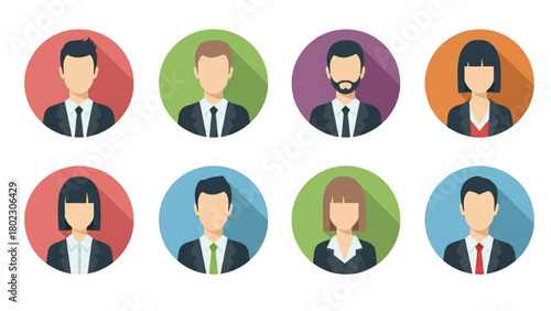 Flat Design Business People Avatars Vector Set with Long Shadow Effect