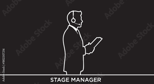 Stage Manager Line Art Guiding Performances with Precision