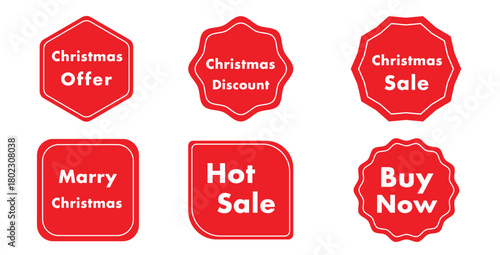 Red sale discount vector icon set of business promotion stickers and new price labels