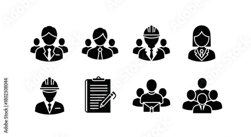 Business and construction icons set featuring professionals and teamwork concept