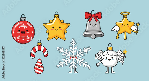 Charming Kawaii Christmas Ornaments Collection Featuring Festive Characters
