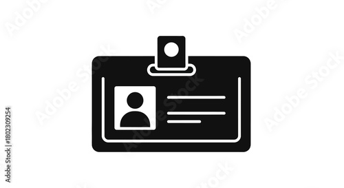 Minimalist silhouette id card icon with clip in black and white