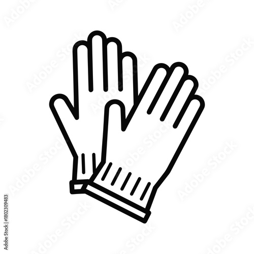 Black outline icon of a pair of protective gloves essential for safety, cleaning, gardening, and medical use.