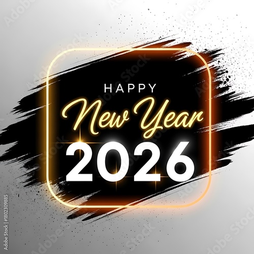 Happy new year 2026 greeting with neon light frame