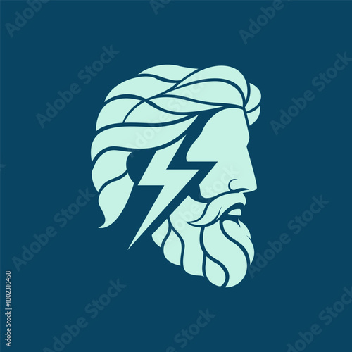 Stylized zeus god with thunder bolt logo