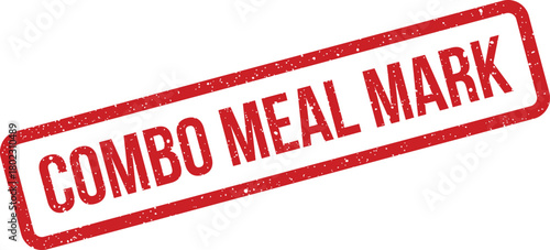 A distressed red rectangular rubber stamp featuring the bold phrase COMBO MEAL MARK on a clean, bright white canvas