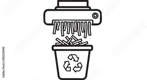 Recycle and Shred Icon of Document Shredder with Recycling Bin