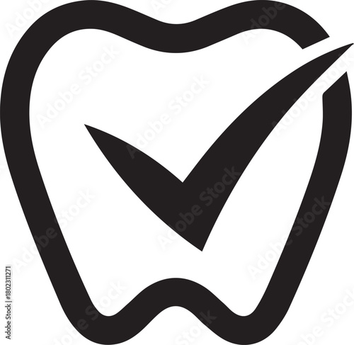 Dental health checkmark icon vector for dentistry service approval symbol isolated on white background