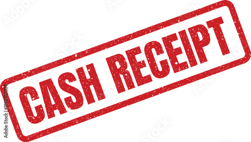 A distressed red rubber stamp featuring the words CASH RECEIPT angled on a clean white background