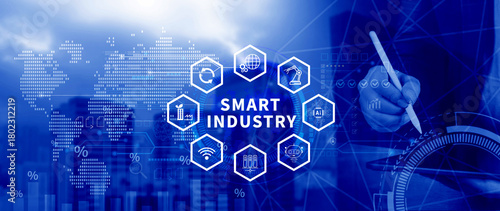 Smart industry, automation and optimisation concept on virtual. Business and modern technology concept, Future of manufacturing innovation. not ai