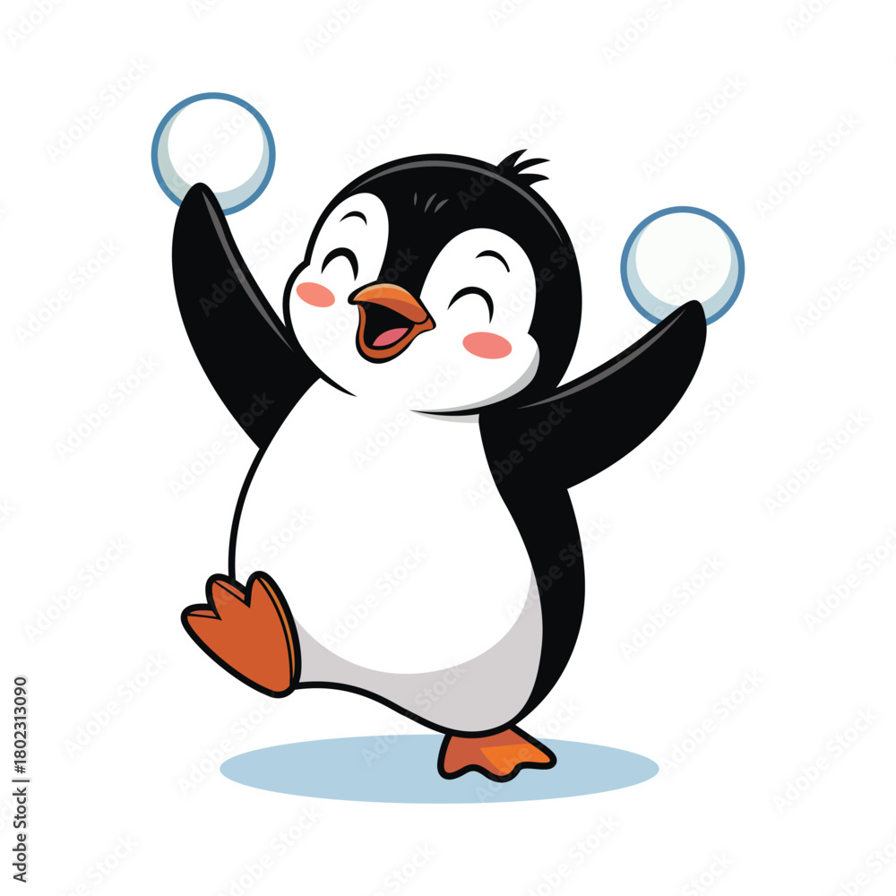 Fototapeta premium Cute Happy Penguin Cartoon Vector Illustration – Playful Minimal Animal Mascot Design