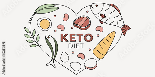 Embrace a healthy lifestyle with a heart-shaped keto diet symbol featuring fresh foods and natural elements