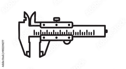 Precision Caliper Instrument for Accurate Measurement and Dimensional Analysis, Essential Tool for Engineering and Mechanical Tasks, Depicted in a Clean Line Art Style